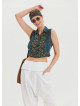 Shirt Collar Button Detailed Navy Blue Summer Blouse 4631